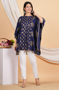 Thumbnail for House of RP Women NavyBlue Rayon Ethnic Print Kaftan - Distacart