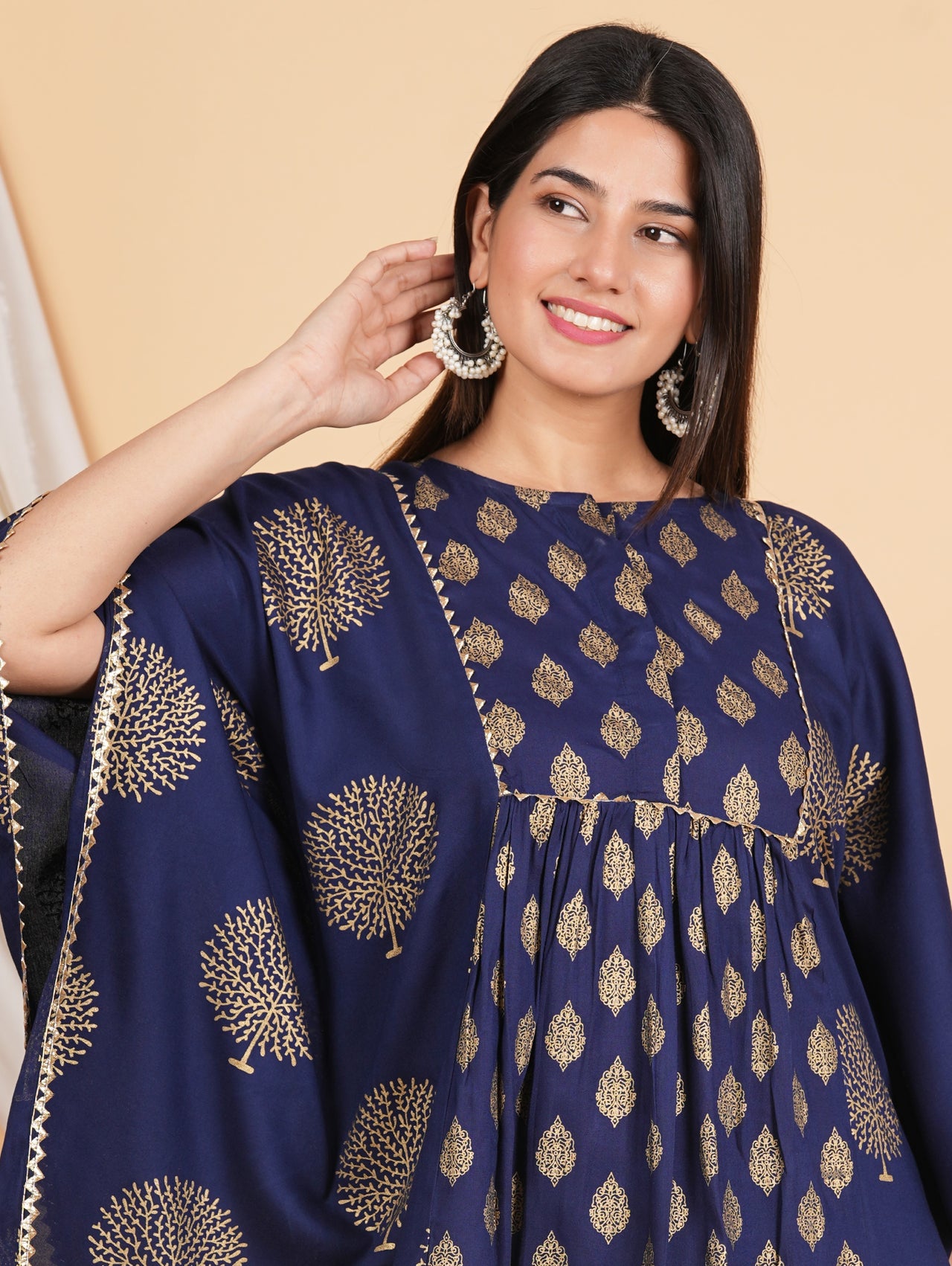 House of RP Women NavyBlue Rayon Ethnic Print Kaftan - Distacart