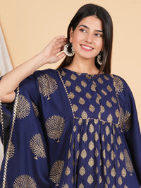 Thumbnail for House of RP Women NavyBlue Rayon Ethnic Print Kaftan - Distacart