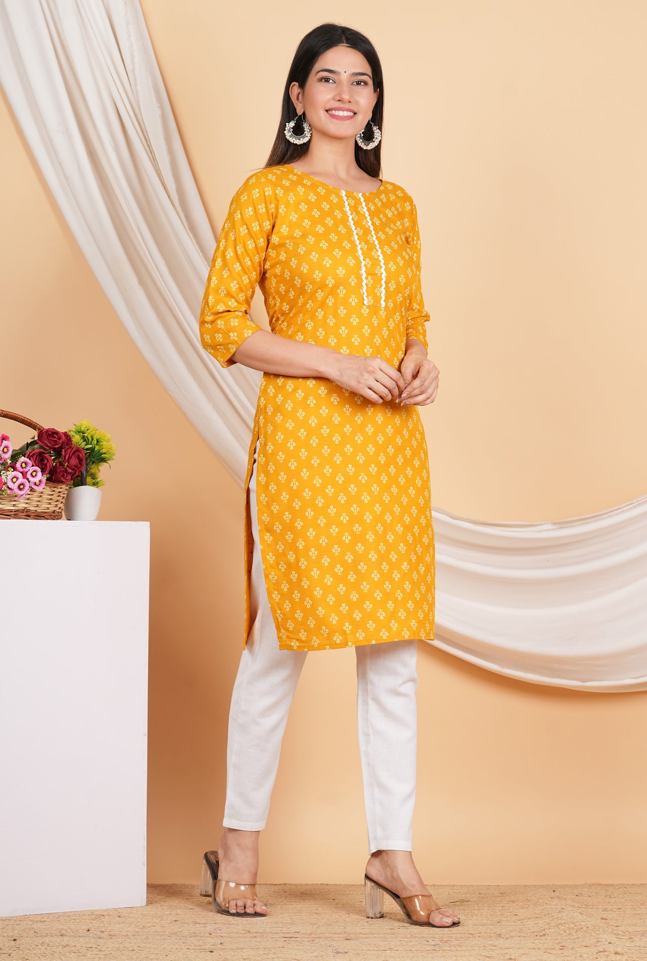 House of RP Women Yellow Rayon Floral Printed Kurta - Distacart