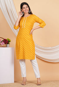 Thumbnail for House of RP Women Yellow Rayon Floral Printed Kurta - Distacart