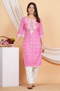 Thumbnail for House of RP Women Pink Rayon Ethnic Print Kurta & Pant Set - Distacart