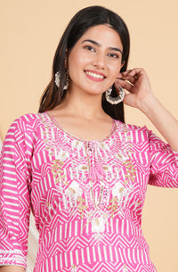 Thumbnail for House of RP Women Pink Rayon Ethnic Print Kurta & Pant Set - Distacart