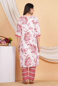 Thumbnail for House of RP Women White & Red Rayon Floral Print Kurta & Pant Set - Distacart