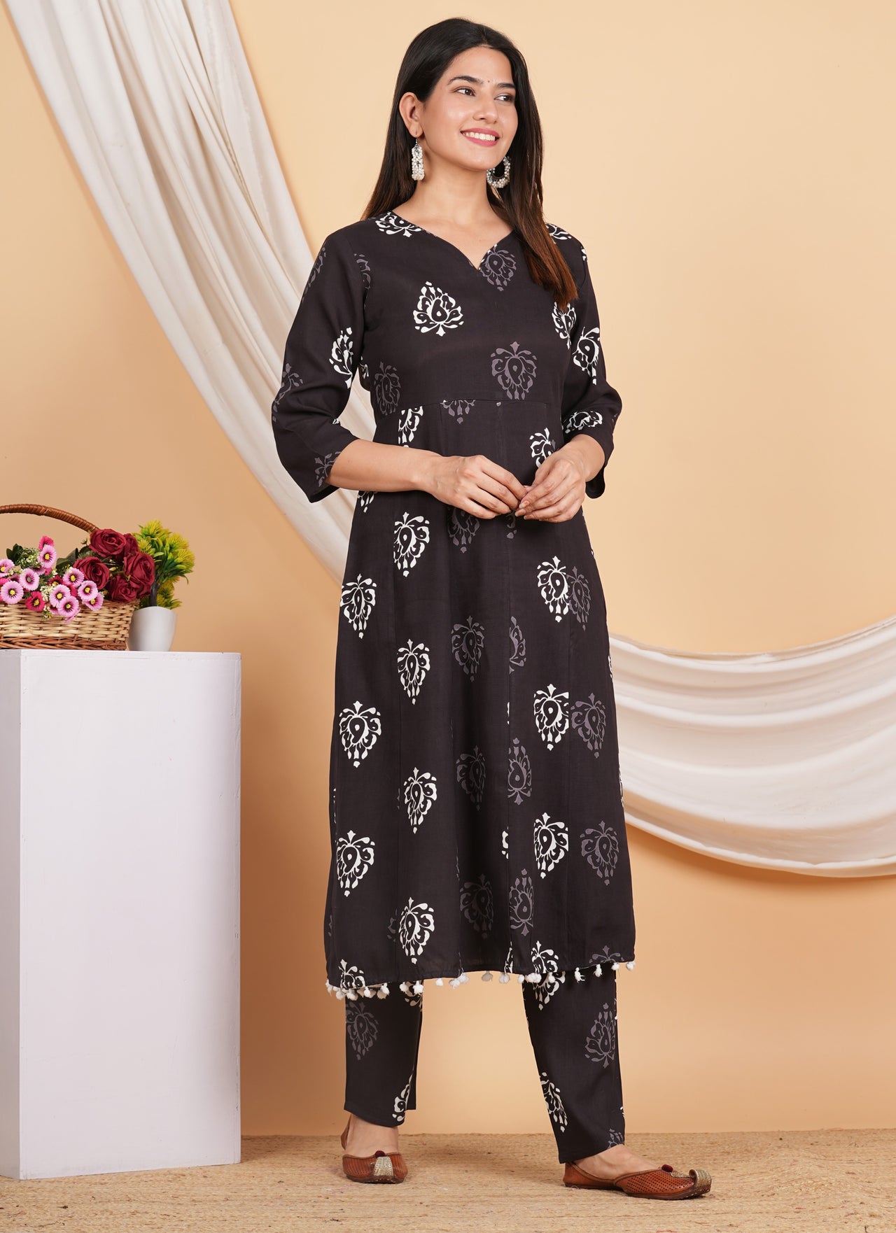 House of RP Wine Rayon Floral Print Kurta, Palazzo & Dupatta Set - Distacart