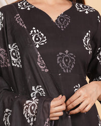 Thumbnail for House of RP Wine Rayon Floral Print Kurta, Palazzo & Dupatta Set - Distacart