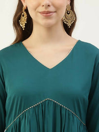 Thumbnail for FIORRA Women's Turquise Crepe Straight Kurta Pant With Dupatta - Distacart