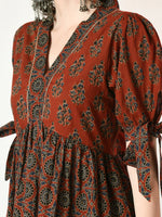 Thumbnail for Myshka Women's Rust Empire Printed Dress - Distacart