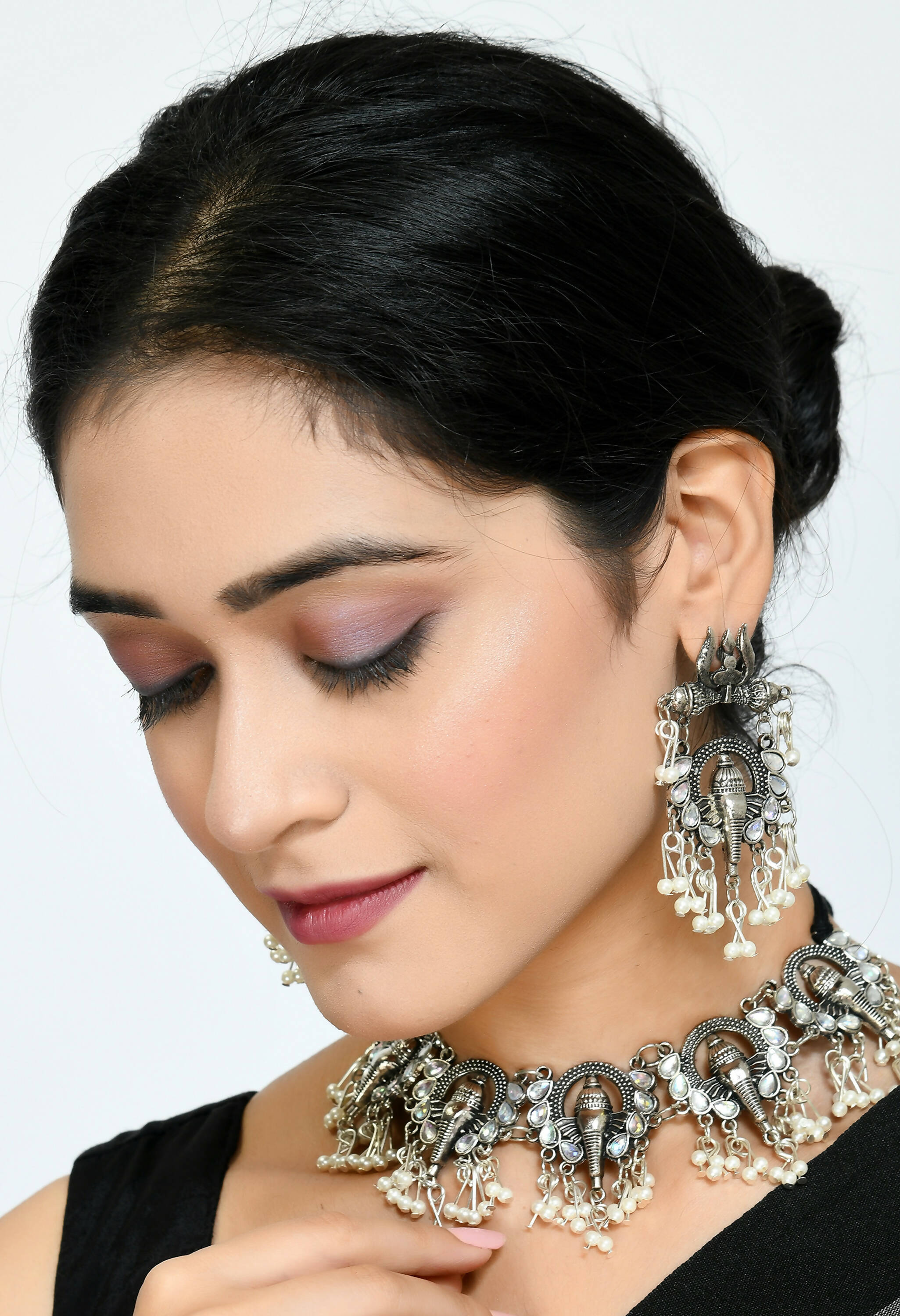 Mominos Fashion Johar Kamal Oxidised Silver-Plated Ganesha Design Necklace Choker Set - Distacart