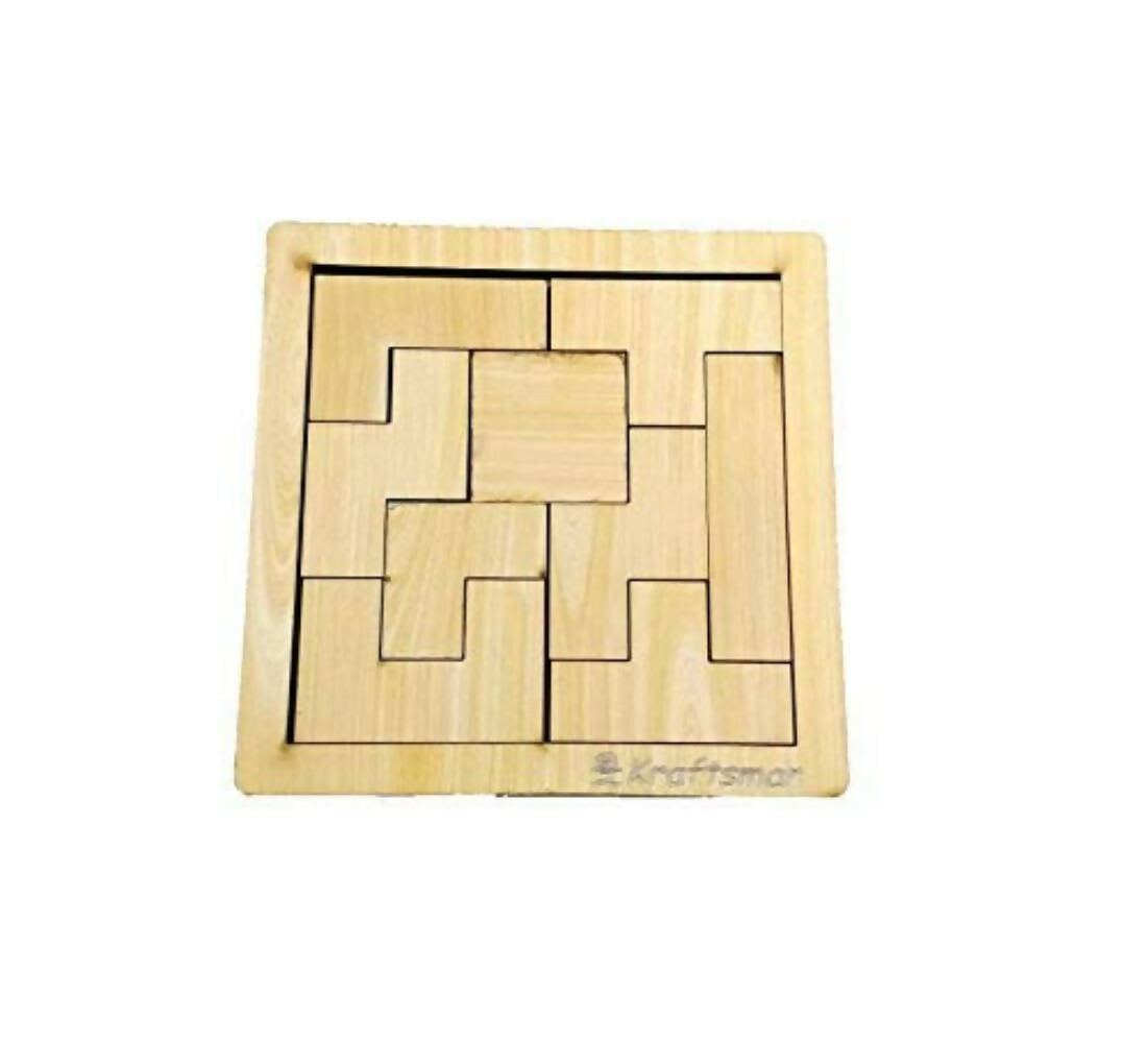 Kraftsman Portable Wooden Tetris Puzzle | 9 Pieces Puzzle 6x6 Board for Kids and Adults | Travel Pouch Included - Distacart