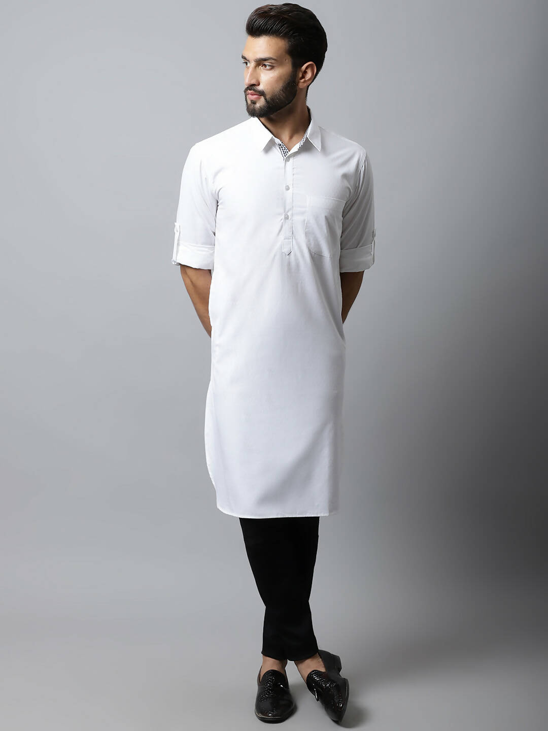 Even Apparels White Color Pure Cotton Solid Men's Kurta With Shirt Collar (SLD1203) - Distacart