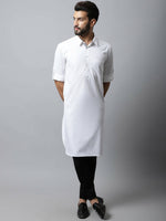 Thumbnail for Even Apparels White Color Pure Cotton Solid Men's Kurta With Shirt Collar (SLD1203) - Distacart