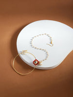 Thumbnail for White Red Gold-Plated Kundan-Studded Beaded Nosepin - Ruby Raang - Distacart