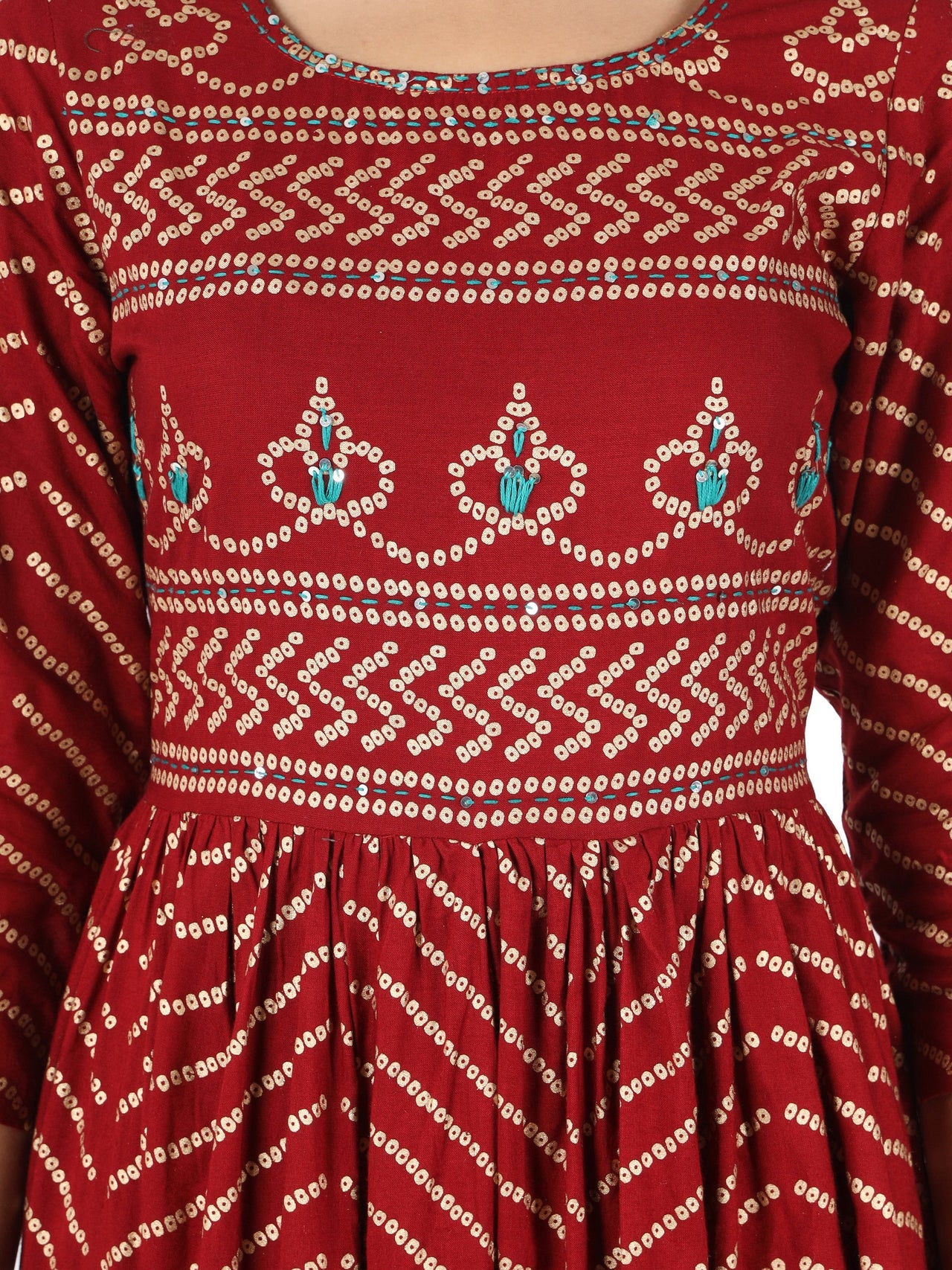 NOZ2TOZ Women's Bandhani Print & Hand Work Anarkali Rayon Maroon Kurti - Distacart