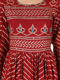 Thumbnail for NOZ2TOZ Women's Bandhani Print & Hand Work Anarkali Rayon Maroon Kurti - Distacart