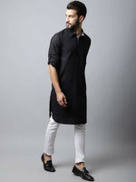 Thumbnail for Even Apparels Black Color Linen Solid Men's Kurta With Shirt Collar (LN761) - Distacart
