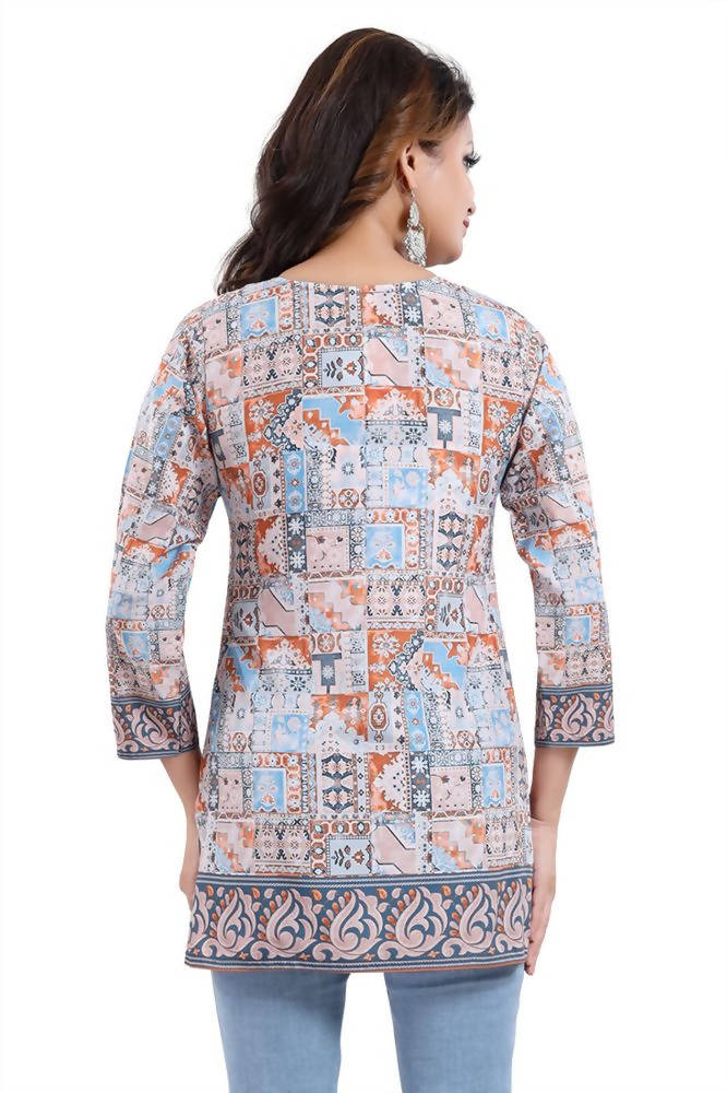Snehal Creations Phenomenal Blue Faux Crepe Printed Tunic Top