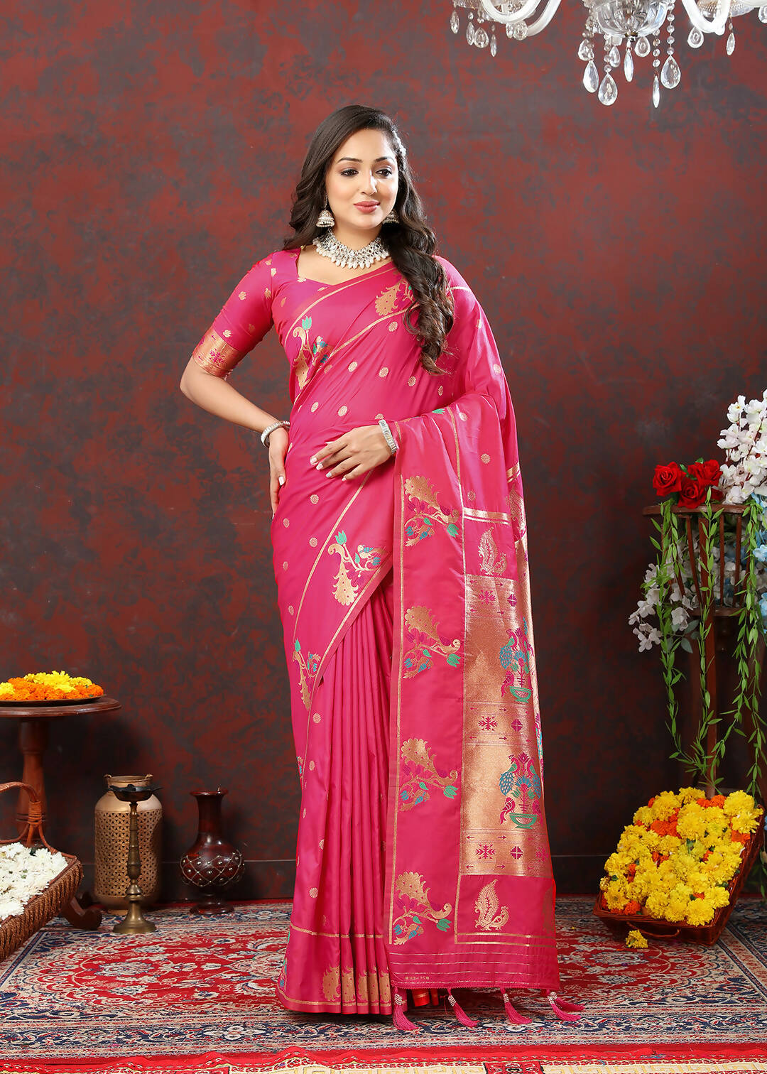Lorenvalley Fashion Pink Soft Paithani Silk Woven Design Copper Zari Meenakari Weaving Saree - Distacart