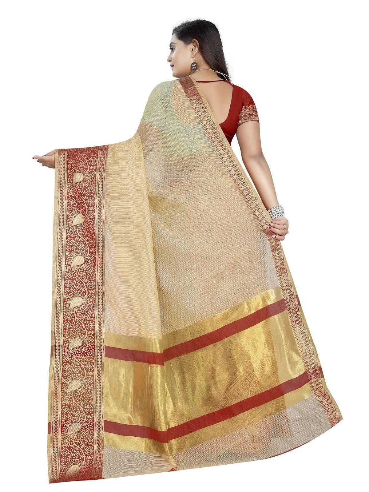 Vamika Banarasi Jaquard Cream Weaving Saree