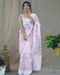 Thumbnail for Vastrasky Baby Pink Organza Saree - Distacart