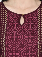 Thumbnail for Aniyah Rayon Wine Color Block Print Anarkali Kurta (AN-172K)