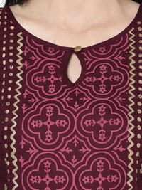 Thumbnail for Aniyah Rayon Wine Color Block Print Anarkali Kurta (AN-172K)