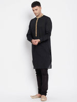 Thumbnail for Even Apparels Black Pure Cotton Men's Kurta With Contrast Collar And Placket - Distacart