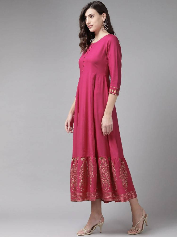 Yufta Magenta Ethnic Motifs Ethnic Maxi Dress