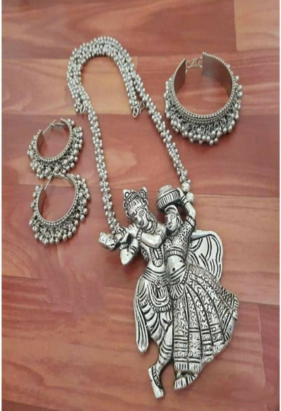 Mominos Fashion Johar Kamal Silver-Plated Brass Finish Radha Kishan Long Neckalce Combo Set For Women - Distacart