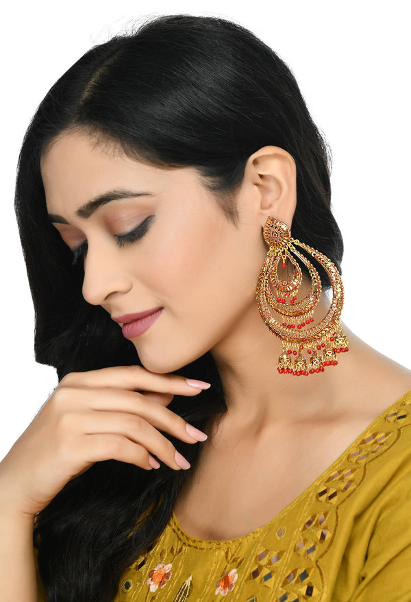 Mominos Fashion Johar Kamal Triple Circle White With Red Big Size Earrings - Distacart