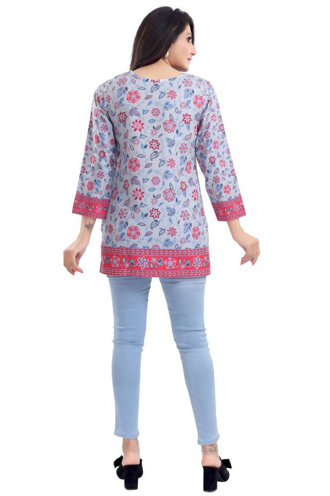 Snehal Creations Ash Gray Faux Crepe Short Kurti Tunic