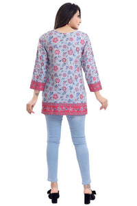 Thumbnail for Snehal Creations Ash Gray Faux Crepe Short Kurti Tunic