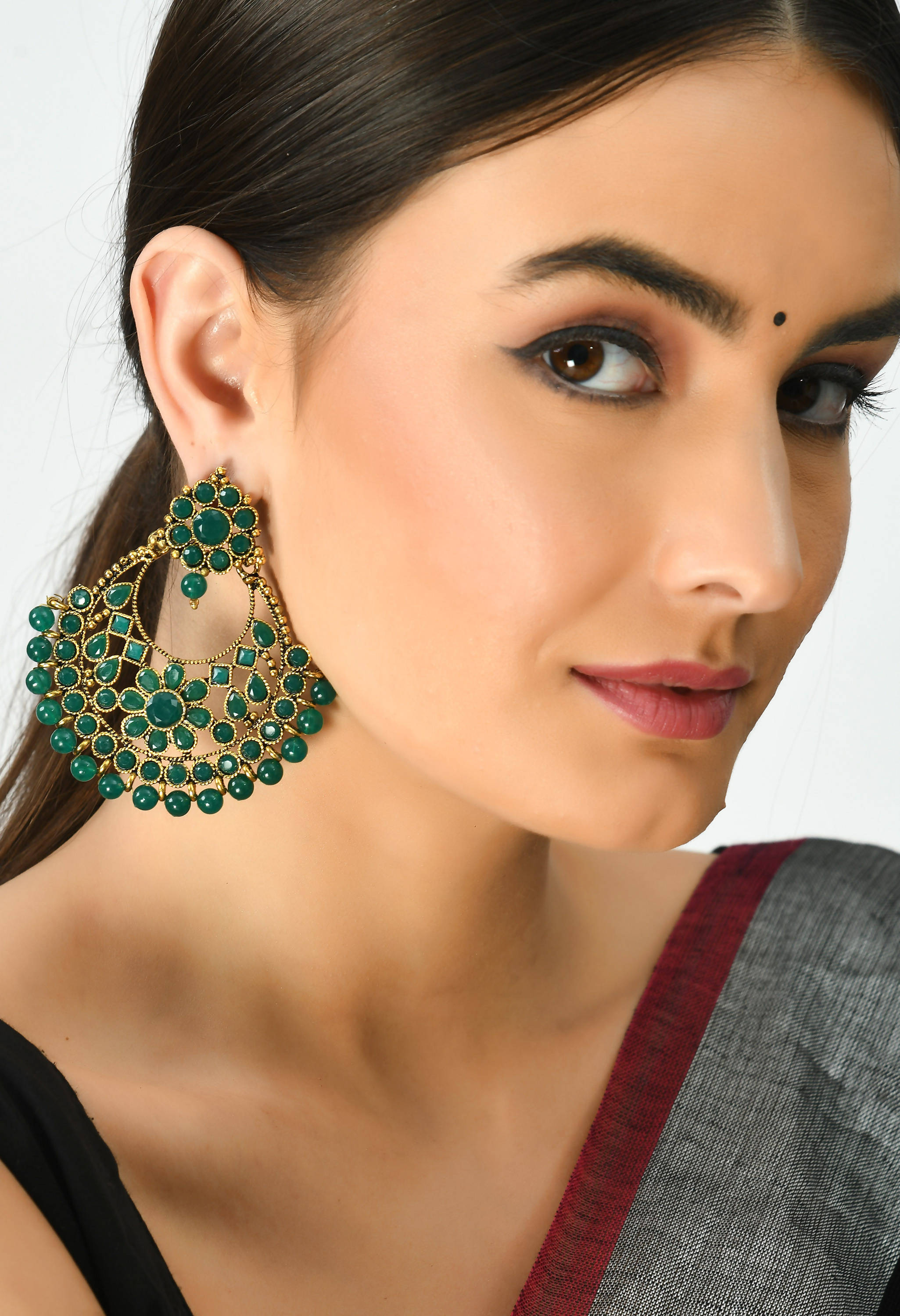 Mominos Fashion Johar Kamal Golden And Green Beaded Earrings - Distacart