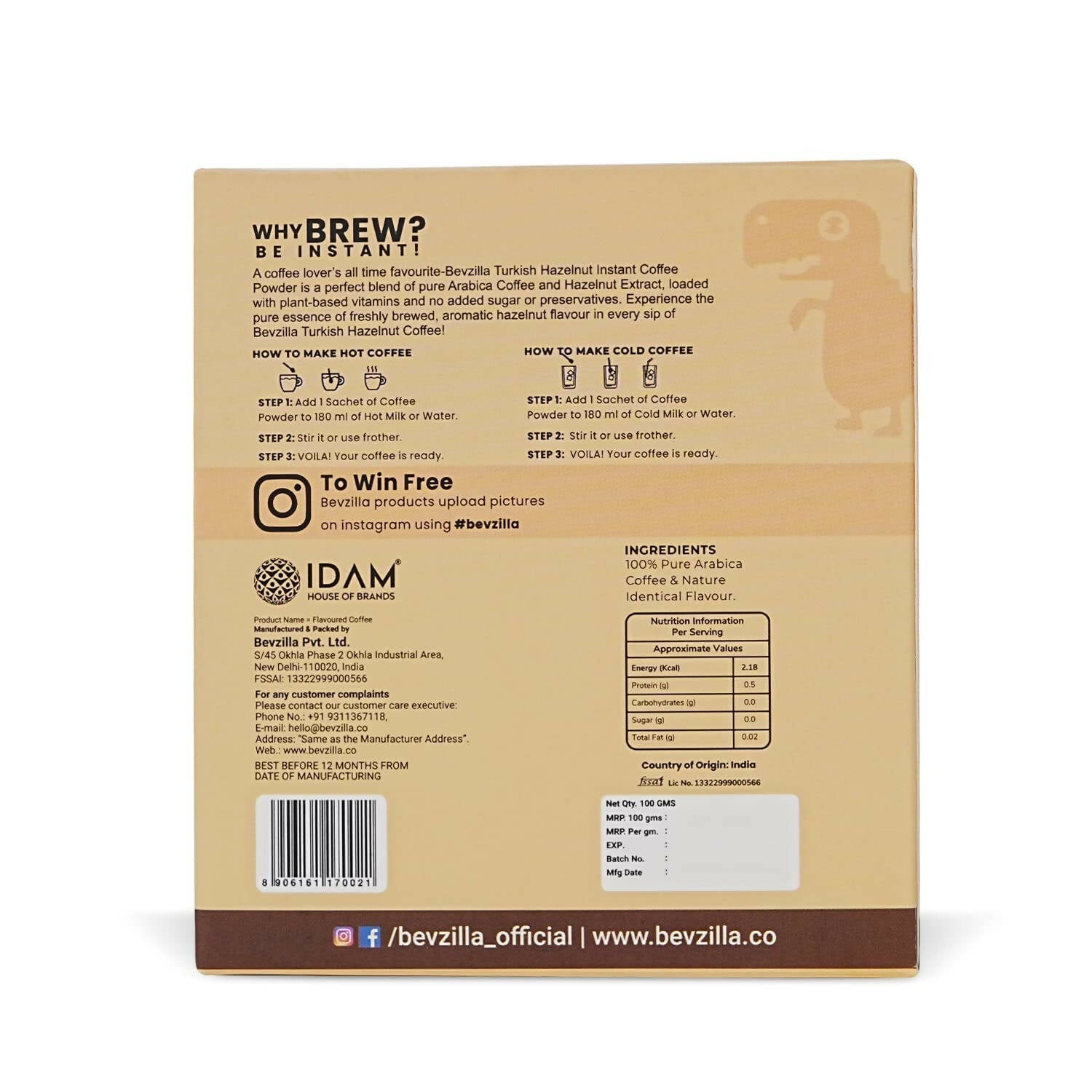 Bevzilla Instant Coffee Powder Sachets (Hazelnut) - Distacart