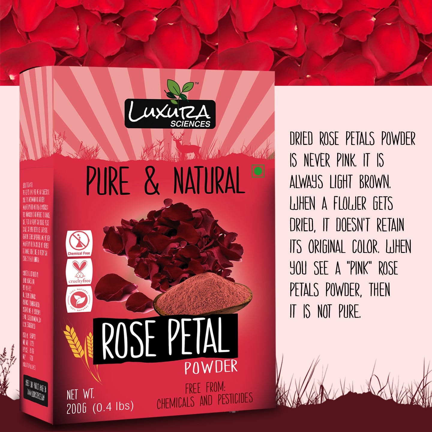 Luxura Sciences Rose Petal Powder For Skin - Distacart