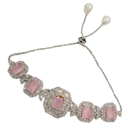 Rhodium-Plated Alloy American Diamond Studded Designer Bracelets - The Pari - Distacart