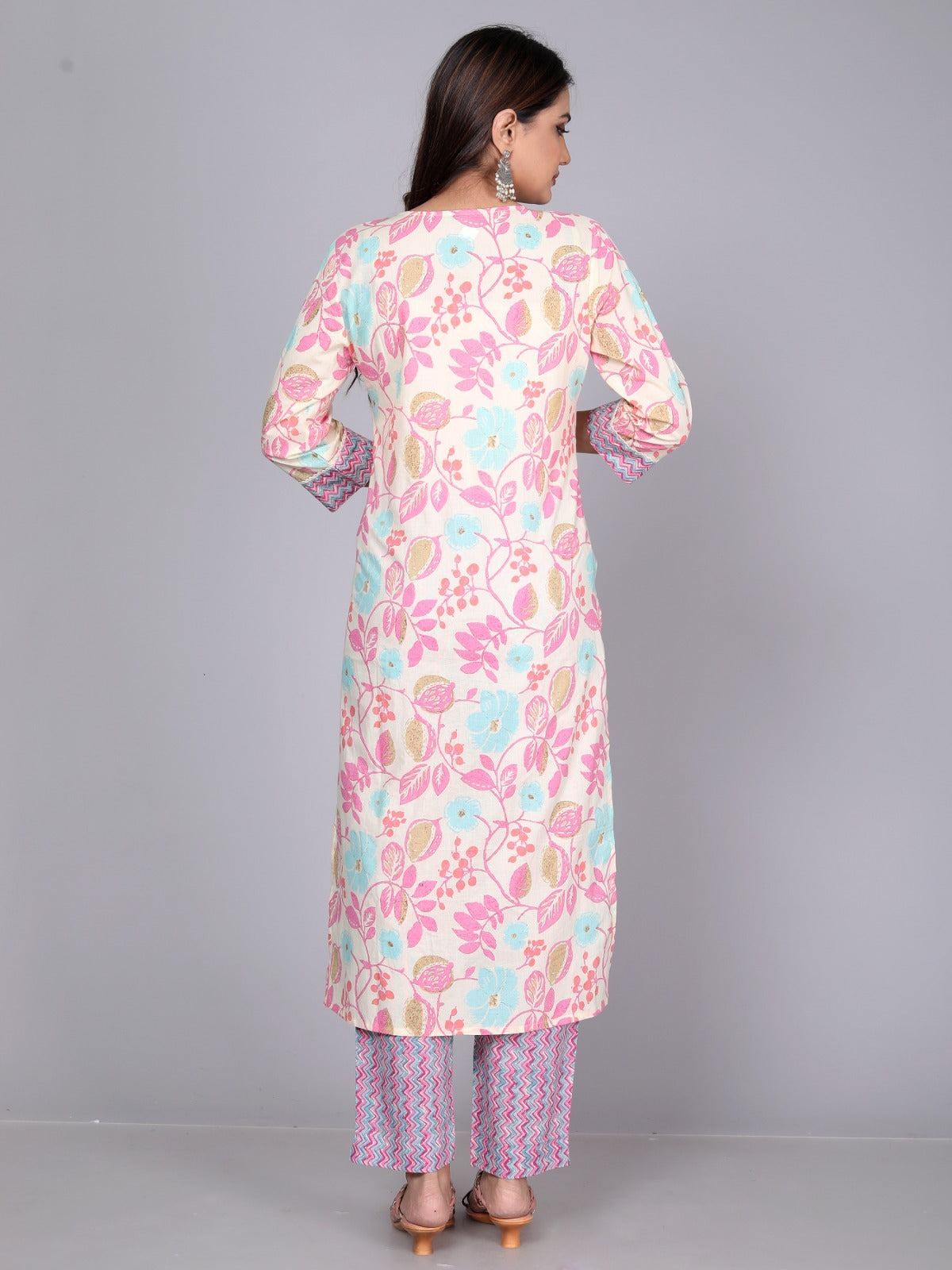 NOZ2TOZ Women Floral Printed Cotton Kurta Set With Dupatta - White - Distacart