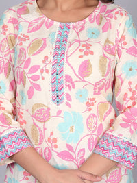 Thumbnail for NOZ2TOZ Women Floral Printed Cotton Kurta Set With Dupatta - White - Distacart
