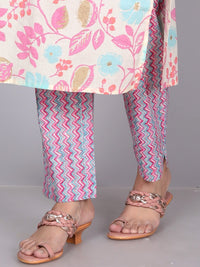Thumbnail for NOZ2TOZ Women Floral Printed Cotton Kurta Set With Dupatta - White - Distacart