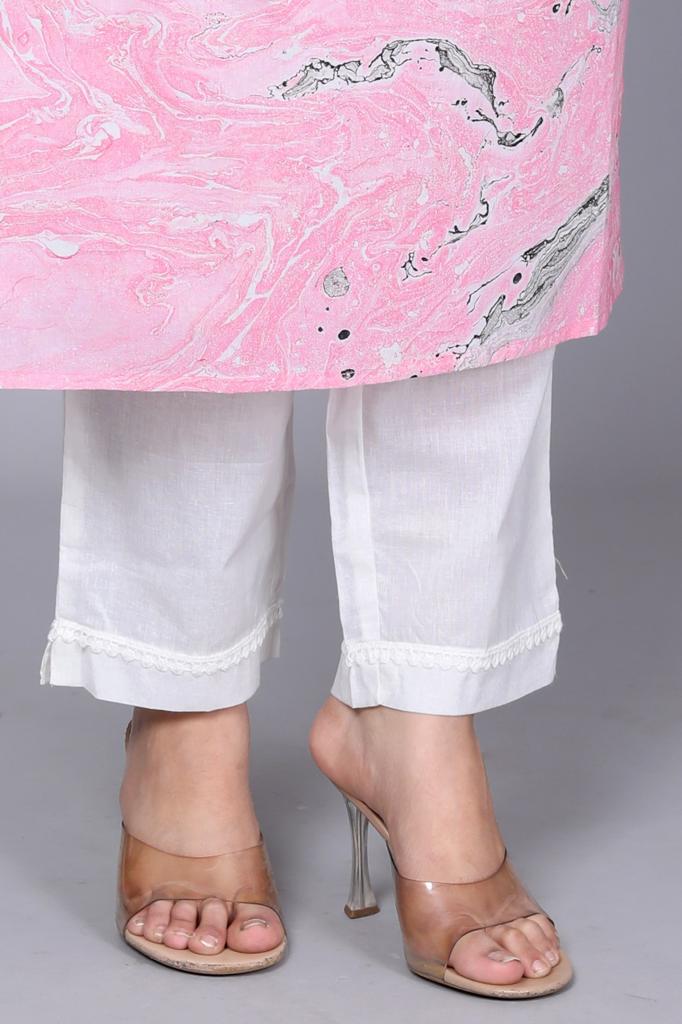 NOZ2TOZ Women Printed Pink & White Cotton Kurta Set With Dupatta - Pink - Distacart