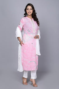 Thumbnail for NOZ2TOZ Women Printed Pink & White Cotton Kurta Set With Dupatta - Pink - Distacart