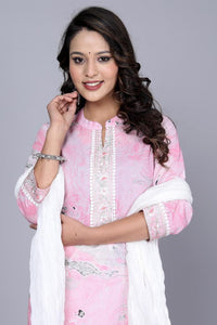 Thumbnail for NOZ2TOZ Women Printed Pink & White Cotton Kurta Set With Dupatta - Pink - Distacart