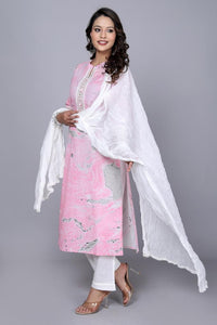 Thumbnail for NOZ2TOZ Women Printed Pink & White Cotton Kurta Set With Dupatta - Pink - Distacart