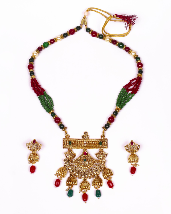 Gold-Plated Alloy Pearl And Beads Mala Pendant Set - The Pari - Distacart