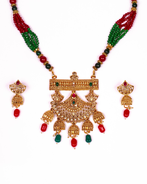 Gold-Plated Alloy Pearl And Beads Mala Pendant Set - The Pari - Distacart
