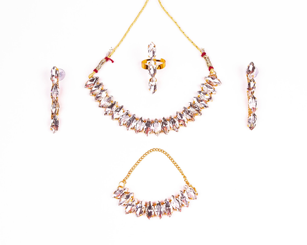 Gold-Plated Alloy Rhinestones Studded Single Line Necklace Set - The Pari - Distacart