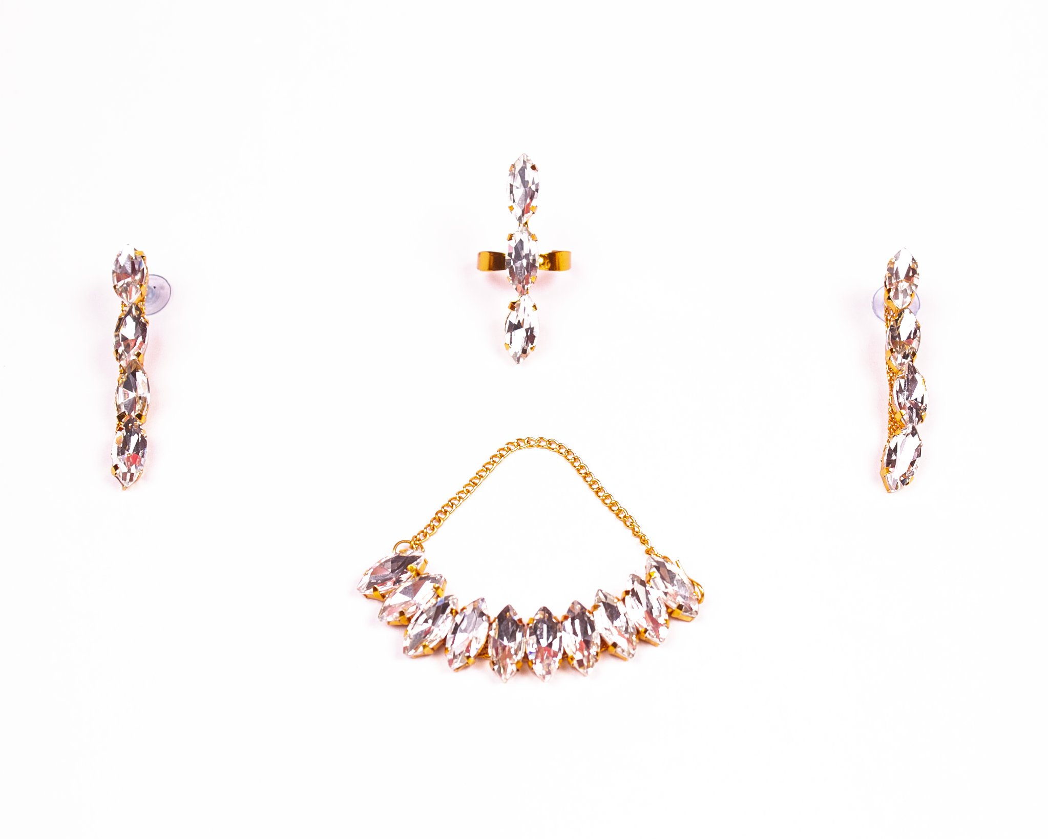Gold-Plated Alloy Rhinestones Studded Single Line Necklace Set - The Pari - Distacart