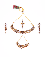 Thumbnail for Gold-Plated Alloy Rhinestones Studded Single Line Necklace Set - The Pari - Distacart