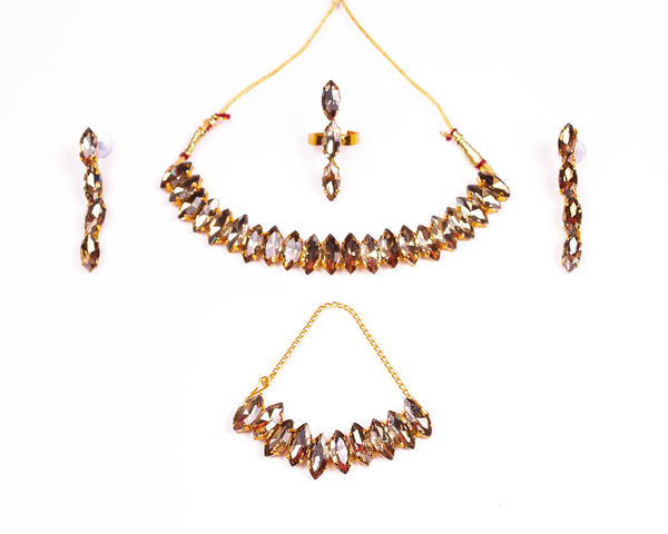 Gold-Plated Alloy Rhinestones Studded Single Line Necklace Set - The Pari - Distacart