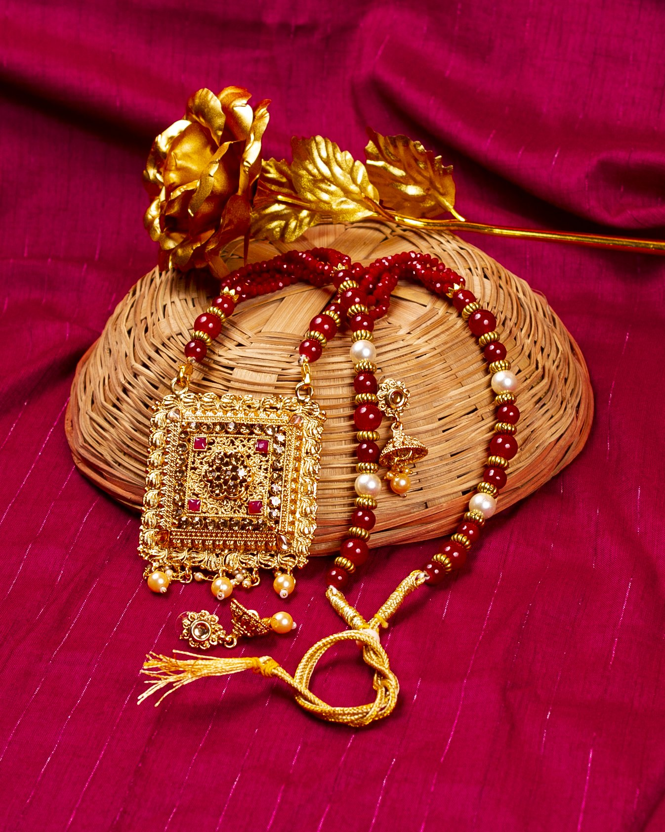 Gold-Plated Alloy Pearl And Beads Mala Pendant Set - The Pari - Distacart